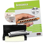 Cascha harmonica learner's set for beginners - Spanish textbook - 10-hole diatonic harmonica in C-tuning - incl. MP3-CD learning book hard-case cleaning cloth - blues harp school Spanish