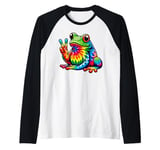 Colorful Tie Dye Frog Peace Sign Cute Hippie Frog Lover Raglan Baseball Tee