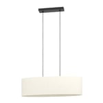 Eglo Suspension luminaire Febres, lampe de plafond suspendue ovale, lustre pour salle à manger en tissu bouclette, métal en noir et textile en blanc, douille E27, 78 cm