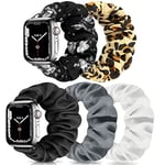 Scrunchie Apple Watch Strap for Women Compatible with iwatch Series 9 8 7 6 5 4 3 2 1 SE (A(Black/White/Gray/Leopard/Black flower), 42mm/44mm/45mm Large-Size)