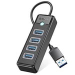 Hub USB 3.0, Orico 4 Port Adaptateur USB pour Laptop avec câble de 0,15m, Multiports USB compatibilité de Transfert de données Rapide avec Mac OS 10.x et Above, Linux, Android, Noir