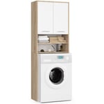 Meuble pour machine à laver AKORD FIN Chêne Sonoma 64 cm 2 portes façade Blanche 4 étagères 64x30x180 cm