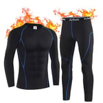 Acfoda Homme Ensemble de sous Vetements Thermiques de Compression sous-Vêtement Thermique Léger et Chaud Respirants Fonctionnel Réchauffants Base Layer Long Underwear Set Noir XXL