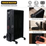 TOUGH MASTER 2000W Oil Filled Radiator Portable Electric Heater Thermostat 9 Fin