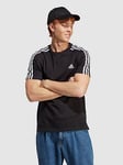 adidas Sportswear Mens Essentials 3 Stripe Short Sleeve T-Shirt - Black/White, Black/White, Size 2Xl, Men