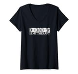 Womens Kickboxing Is My Therapy Funny Kickboxer V-Neck T-Shirt