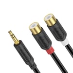 Câble RCA vers Jack 3.5mm de Rallonge, Plaqué Or Série Audiowave 3.5mm Mâle à 2 RCA Femelle Adaptateur Audio stéréo Y Splitter RCA Câble, 0.9 Meter