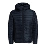 Jack & Jones Mens Hooded Puffer Jacket, Full Zip, Long Sleeve - Black Nylon - Size Medium