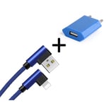 Pack Pour Iphone Lightning (Cable 90 Degres Fast Charge + Prise Secteur Couleur) - Bleu