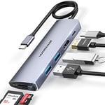 Adaptateur USB C, WIMUUE Hub USB C 7 en 1 en Aluminium avec Alimentation 100W, HDMI 4K, 2 Ports USB 3.0, MicroSD, Lecteur de Carte SD Dongle pour MacBook Pro/Air Thunderbolt 3 Multiport USB C Laptop