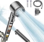 Pommeau de douche avec filtre - Douchette à main haute pression avec 3 types de jet - Tuyau de 1,5 m - Économe en eau - Avec anticalcaire - Pour eau dure, chlore résiduel et élimination des métaux