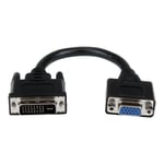 Câble adaptateur DVI vers VGA de 20cm - M/F - Noir - Convertisseur DVI-I vers HD15 de 20 cm - M/F - DVIVGAMF8IN