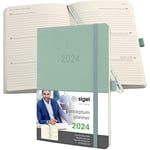 SIGEL C2438 Agenda semainier 2024, A5, couverture souple, vert - Conceptum