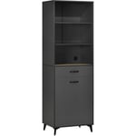 Homcom - Buffet haut design industriel multi-rangement - porte avec étagère, tiroir, 3 niches - piètement métal noir mdf gris