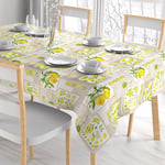 Comart, Nappe Couleur 100% Polyester, Housse de Table Anti-Taches, pour Table de Cuisine et d'extérieur, Lavable en Machine, résistante et élégante, Ronde diamètre 150 cm, Motif Citron imprimé