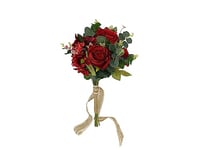 DRW Bouquet de Mariée Rouge avec Roses et Fleurs Sauvages Bouquet Artificiel Mariée Rouge 56x32Ø cm