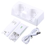 Fjärrkontroll Dual Charging Dock Station+ 2 batterier till Wii Gamepad, Laddare med LED-lampa Vit