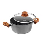 STONELINE Back to Nature Casserole 20 cm, avec Couvercle en Verre, Compatible à l'Induction et au Four, Revêtement Antiadhésif avec de vraies particules de pierre, Gris