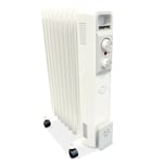 9 Fin Oil Filled Radiator 2000W Electric Portable Heater 3 Heat Thermostat White