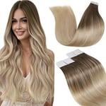 LaaVoo Extension Cheveux Naturel Adhesif Tape Injecte Ombre Brun Extension Cheveux Naturel Bande Adesive Brun Clair A Blonde Cendrée Et Blond Platine Remy Human Hair 50CM/50G #8/18/60