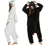 Tandlös drake Vit Svart Onesie Vuxen unisex flanellpyjamas Anime Cosplay Träna din natt Fury Sovkläder V Black XL  176*185cm