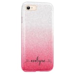 Coque Iphone 7 et 8 et SE 2020 paillettes rose tie avec votre prenom 4 coeur