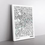 City Map London Uk Modern Canvas Wall Art Print Ready to Hang, Framed Picture for Living Room Bedroom Home Office Décor, 76x50 cm (30x20 Inch)