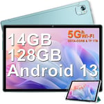 Tablette Android 13 Tablette 10 Pouces Tablette 14Go RAM+128Go ROM(TF/1To) Octa-Core 2.0GHz丨5G WiFi + Bluetooth 5.0丨GMS Certified丨5MP+8MP | 8000mAh | 1280*800 FHD | Tablette Tactile avec étui-Vert