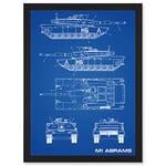 Artery8 M1 Abrams American Main Battle Tank Blueprint Plan Artwork Framed Wall Art Print A4