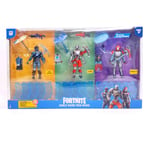 Fortnite early game trio mode, 3 4" figures with tools, weapons and backpacks