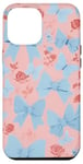 Coque pour iPhone 15 Plus Nœuds bleu clair avec rose et papillon