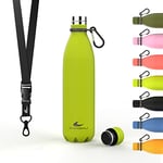 Daikoku - Bouteille d'Eau en Acier Inoxydable | Thermos Isotherme 750ml | Sans BPA | Etanche | Idéale pour le Sport, le Bureau, la Randonnée | Vert Fluor | 750 ML