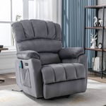 Fauteuil relax électrique en tissu avec fonction inclinable, fonction massage, fonction chaleur, fauteuil massant avec télécommande, gris