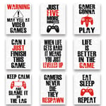Funny Game Art Print Inspirational Words Quote Poster Set of 9 (10 ”X8 ”Canvas Gaming Wall Art For Kids Boy Bedroom Playroom Home Decor,No Frame