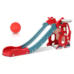 Toboggan pour enfants Toboggan de jardin 4 en 1 avec panier de basket Anneau de lancer Apprentissage de l'anglais rouge - Swanew