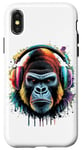 Coque pour iPhone X/XS Coloré Splash Art Headphones Gorille dos argenté Gorilles