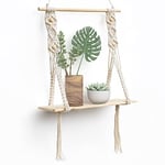 Afuly Etagere Murale Bois Macramé Boheme Deco Plantes Simple Houppe Manuel Tissé Chambre Salon WC Etagere Suspendue Corde