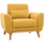 Fauteuil scandinave en tissu effet velours jaune moutarde et bois clair ektor