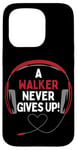 Coque pour iPhone 15 Pro Casque personnalisé avec citation de jeu « A Walker Never Gives Up »