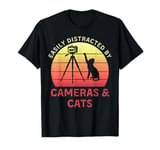 Easily Distracted By Cameras & Cats Retro Funny Photographer T-Shirt