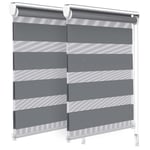 VOUNOT 2 Pack Day&Night Zebra/Vision Window Double Roller Blinds Grey 55x150cm