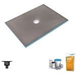 Wedi - Receveur de douche à carreler 180 x 90 Fundo Primo écoulement centré + bonde verticale + kit d'étanchéité + colle 320