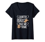 Womens Country Roads Take Me Home Cute Music Lyrics V-Neck T-Shirt