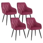 WOLTU Chaises Salle à Manger Lot de 4, Fauteuil Salon, Chaise Scandinave, Chaise de Cuisine en Velours, Assis Rembourré avec Accoudoirs et Dossier, Pieds en Métal, Bordeaux, BH352bd-4