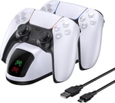 Dobe Ps5 Station De Charge Double Avec Indicateur Led, Haute Vitesse, Station De Charge Pour Manette De Playstation 5 Dualsense Blanc