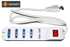 Connetto Multiprise 4 Prises universelles ITA 10/16 A – fiche 16 A avec Interrupteur avec 2 Prises USB