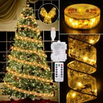 Juldekorationer, 2,5 tum x 33 fot 100 led julgransband Li Gold Ribbon/10m Warm