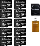 Lot de 10 Cartes Micro SD 64 Go, Classe 10 U3 A1, Micro SDXC Grande Capacité pour Vidéos 4K UHD, Applications, Stockage Fiable