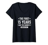 Womens 15 Year Wedding Anniversary Married Couples 15th Anniversary V-Neck T-Shirt