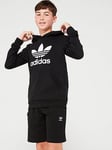 adidas Originals Older Unisex Trefoil Hoodie - Black, Black, Size 11-12 Years